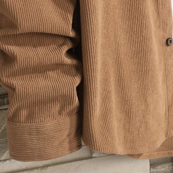 Casual Khaki Corduroy Men's Solid Shirt - Picture 6 of 9